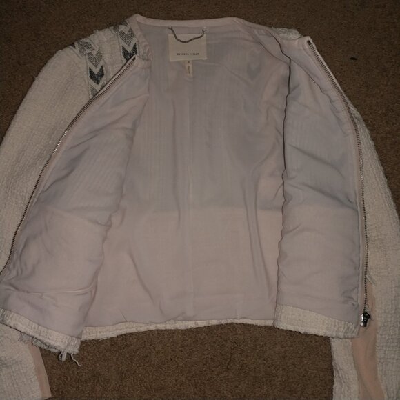 Rebecca Taylor: Light Pink Embroidered Fringe Twill Jacket - Women's Size 12 - Picture 4 of 7
